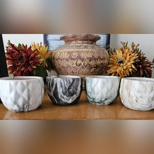 Marble Patterned Ceramic Planters - Set of 4